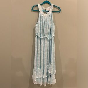 Calvin Klein Blue Polka Dot Chiffon Halter Ruffle Dress Women’s Size 14